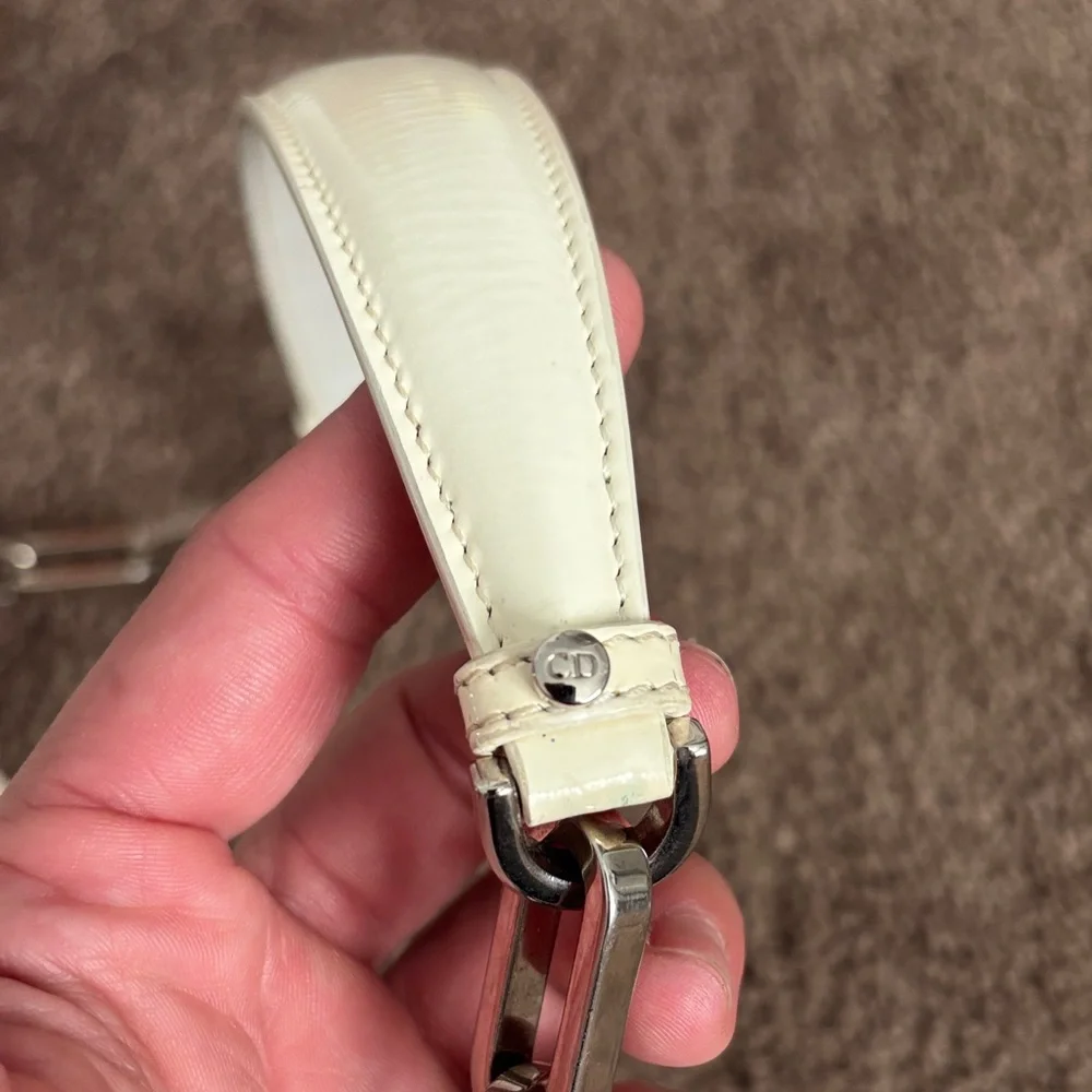 Dior Cream Patent Quilted Shoulder Bag